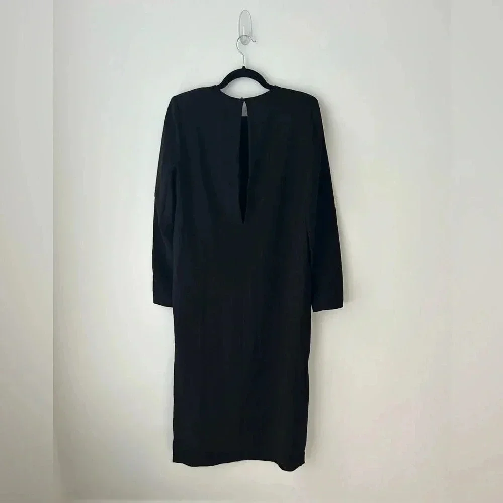 Aritzia Babaton Black Midi Dress Minimalist Open Back Slit Long Sleeve Size 6 - Picture 12 of 14